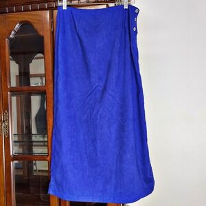 Chicos Design Vintage 90s Y2K Royal Blue Faux Suede Maxi Skirt Size 2 Large Long